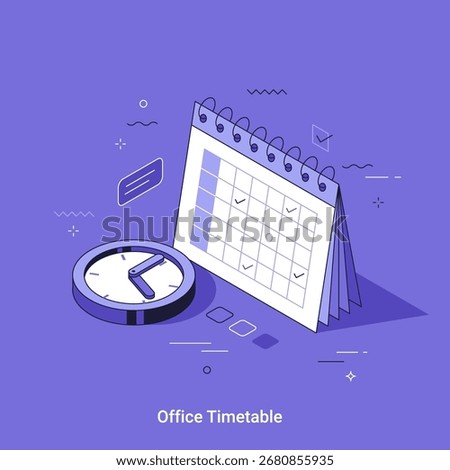 Isometrci vector illustration with office timetable calendar event scheduling for efficient time management. Business schedule planning and organization.