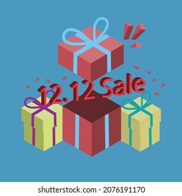 isometric of 12.12 december discount sale banner template promotion in blue background