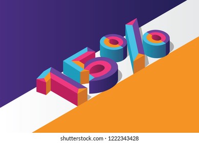 Isometric 15% percent off, 3D sale background, colorfull polygonal triangle object. Eps10 Vector.