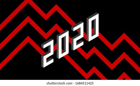 Isometric 2020 Year Minimalistic Black Design. 2020 Financial Crisis Year. Stock Market Crash 2020 Vector.