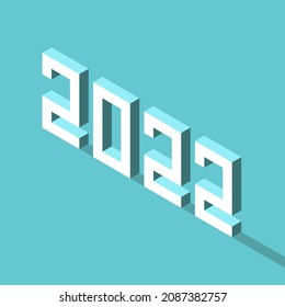 Isometric 2022 text on turquoise blue. New Year, holiday, planning, forecasts, and future concept. Flat design. EPS 8 vector illustration, no transparency, no gradients