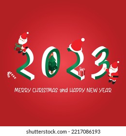 isometric 2023 and Christmas banner template promotion for advertising with santa