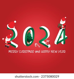 isometric 2024 and Christmas banner template promotion for advertising with Santa