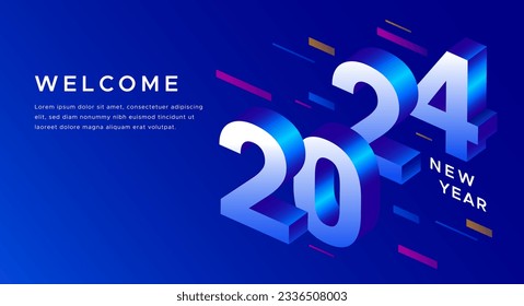 isométrica celebración 3D de año nuevo 2024, feliz saludo de año nuevo. bienvenido 2024. vector realista