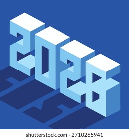 Isometric 2026 Typography Poster in Blue Minimal Style