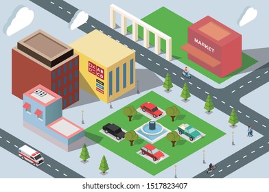 Isometric 2.5D building city concept 
