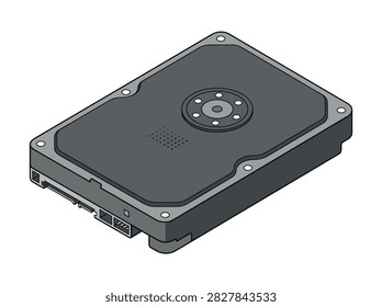 Isometric 3.5 inch computer hard disk drive storage device isolated on white