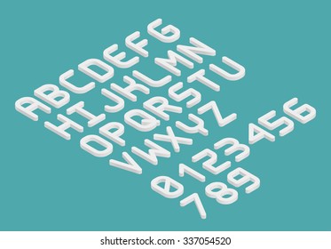 Isometric 3D alphabet vector font. Letters and numbers 