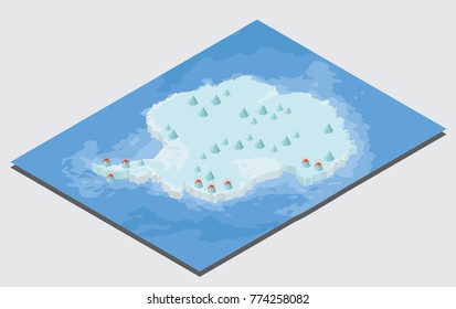 Isometric 3d Antarctica physical map elements. Build your own geography info graphic collection. Vector illustration