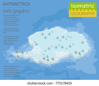 Isometric 3d Antarctica physical map elements. Build your own geography info graphic collection. Vector illustration