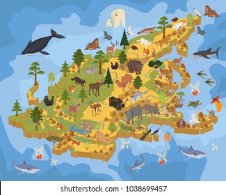 Isometric 3d Asian flora and fauna map constructor elements. Animals, birds and sea life isolated on white big set. Build your own geography infographics collection. Vector illustration