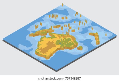 Isometric 3d Australia and Oceania physical map elements. Build your own geography info graphic collection. Vector illustration