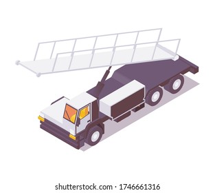 Isometric 3d baggage belt loader on airplane. Front view.