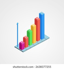 Isometric 3D Bar Graph with Upward Trend