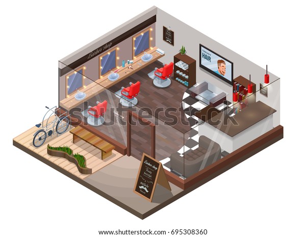 Isometric 3d Barber Shop Interior Hipster Stock Vector Royalty