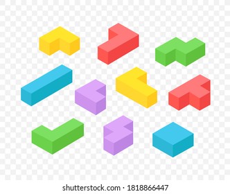 Isometric 3d blocks vector clipart isolated on transparent