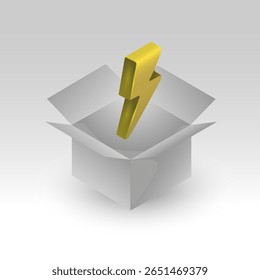 Isometric 3D box with lightning bolt — minimal vector icon