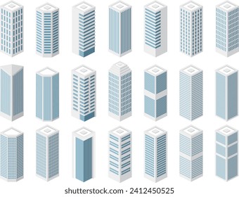 Colección de diseño de ilustraciones de iconos vectoriales de colores de edificios 3D isométricos