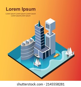 Isometric 3D buildings vector art illustration