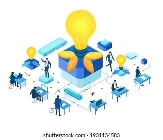 Isometric 3D business concept environment,  Business people working in server room, technology, big data, computing, artificial intelligence concept illustration