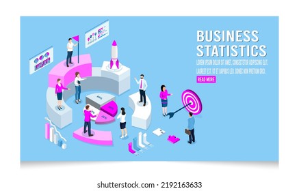 Isometric 3D Business statistics and Financial administration concept with business man and woman run to their goal. Eps10 vector illustration