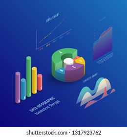 Isometric 3d Business Vector Infographic With Color Diagrams And Charts. Isometric Colored Infographic And Diagram For Information Web Design.