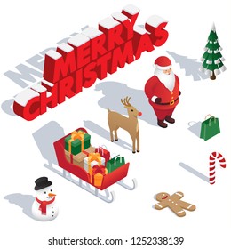 Isometric 3d Christmas Santa Claus. Vector Illustration