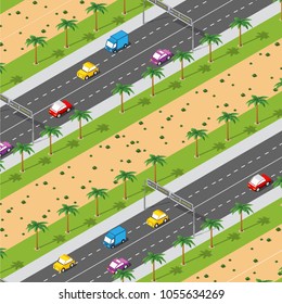 Isometric 3D city megapolis road urban landscape top view with streets, houses, trees and transport