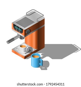 Isometric 3D Coffee Machine Making With Cup Vector Design Style