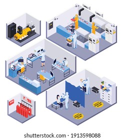 Isometric 3d composition with medical laboratory equipment specialists and patients taking tests vector illustration