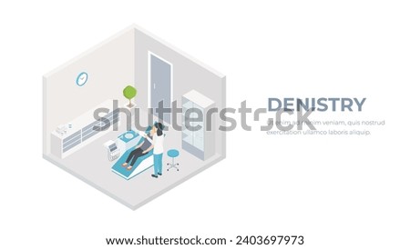 Isometric 3D concept medical vector. Dentist's chair in a dental clinic with. Dentist room or cabinet.