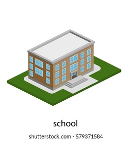 Isometric 3D concept vector illustration school building. College of higher education
