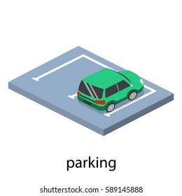 Isometric 3D concept vector illustration front and rear of the car in the parking. Urban transport.