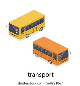 Isometric 3D concept vector transportation of passengers in the bus. Standing on the site of transport.
