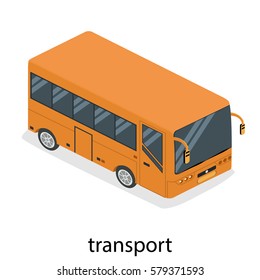 Isometric 3D concept vector transportation of passengers in the bus. Standing on the site of transport.
