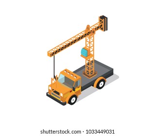 isometric 3d crane truck in vector
