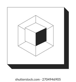 O cubo 3D isométrico no objeto de linha 2D de exibição enquadrado. Estrutura geométrica, modularidade. Bloqueio criativo. Forma modular. Item de contorno de tinta de vetor clipart isolado de geometria. Ilustração de ponto monocromático