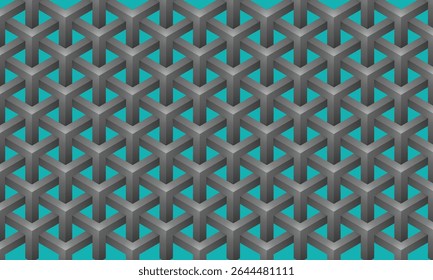 Motif de cube 3D isométrique avec des blocs gris imbriqués sur fond cyan vibrant, Image vectorielle géométrique harmonieuse moderne pour des projets de conception futuriste, abstrait, technique ou d'illusion d'optique
