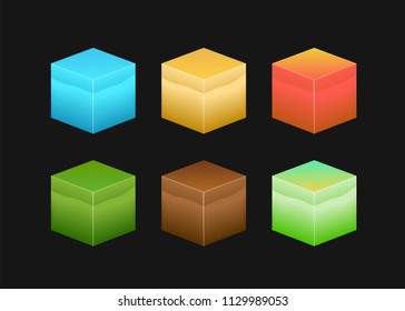 Isometric 3D cube textures vector set for computer games