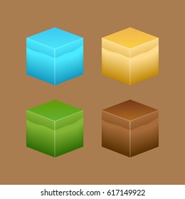 Isometric 3D cube textures vector set for computer games