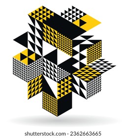 Isometric 3D cubes vector abstract geometric background, yellow abstraction art architecture city buildings theme, cubic shapes and forms composition lowpoly style.