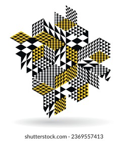 Isometric 3D cubes vector abstract geometric background, yellow abstraction art architecture city buildings theme, cubic shapes and forms composition lowpoly style.