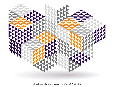 Isometric 3D cubes vector abstract geometric background, yellow abstraction art architecture city buildings theme, cubic shapes and forms composition lowpoly style.