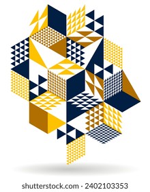 Isometric 3D cubes vector abstract geometric background, yellow abstraction art architecture city buildings theme, cubic shapes and forms composition lowpoly style.