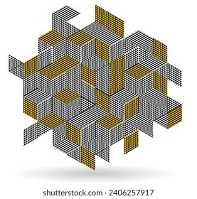 Isometric 3D cubes vector abstract geometric background, yellow abstraction art architecture city buildings theme, cubic shapes and forms composition lowpoly style.