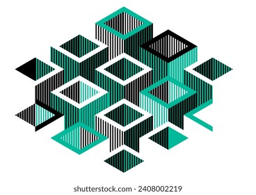 Isometric 3D cubes vector abstract geometric background, abstraction art polygonal graphic design wallpaper, cubic shapes and forms composition lowpoly style.