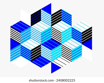 Isometric 3D cubes vector abstract geometric background, abstraction art polygonal graphic design wallpaper, cubic shapes and forms composition lowpoly style.