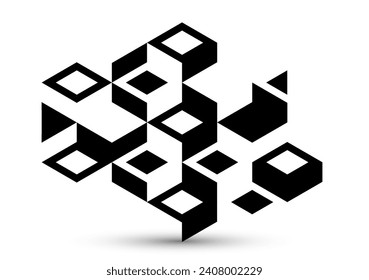 Isometric 3D cubes vector abstract background, geometric abstraction art modern architecture city buildings theme, cubic shapes and forms composition lowpoly style.