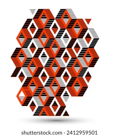 Isometric 3D cubes vector abstract geometric background, red abstraction art architecture city buildings theme, cubic shapes and forms composition lowpoly style.