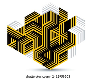 Isometric 3D cubes vector abstract geometric background, yellow abstraction art architecture city buildings theme, cubic shapes and forms composition lowpoly style.